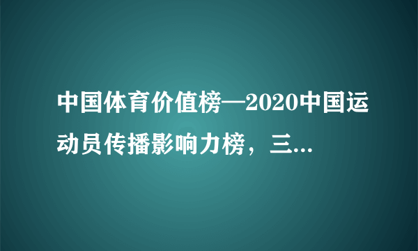 中国体育价值榜—2020中国运动员传播影响力榜，三大球占据半壁江山