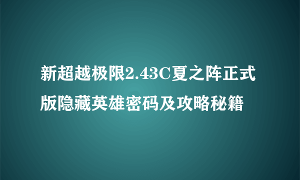 新超越极限2.43C夏之阵正式版隐藏英雄密码及攻略秘籍