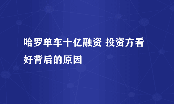 哈罗单车十亿融资 投资方看好背后的原因