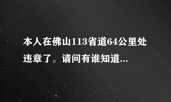 本人在佛山113省道64公里处违章了。请问有谁知道这位置是哪里？有没有照片提供看看