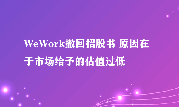 WeWork撤回招股书 原因在于市场给予的估值过低