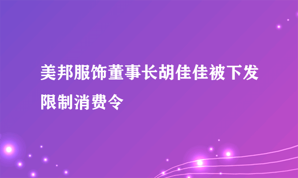美邦服饰董事长胡佳佳被下发限制消费令