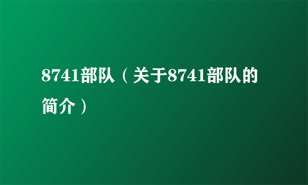 8741部队（关于8741部队的简介）