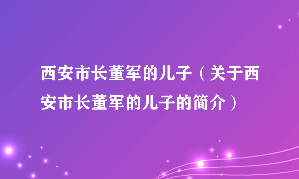 西安市长董军的儿子（关于西安市长董军的儿子的简介）