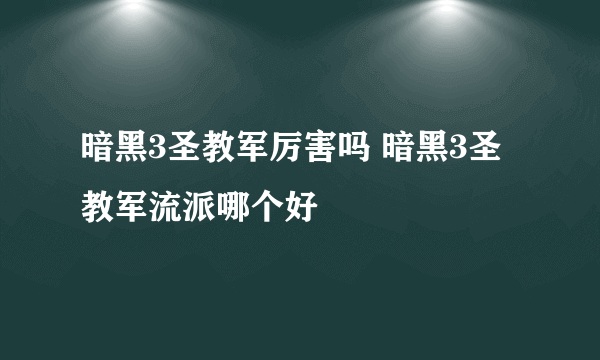 暗黑3圣教军厉害吗 暗黑3圣教军流派哪个好