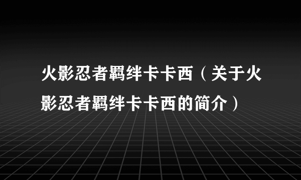 火影忍者羁绊卡卡西（关于火影忍者羁绊卡卡西的简介）