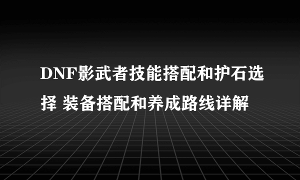 DNF影武者技能搭配和护石选择 装备搭配和养成路线详解