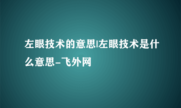 左眼技术的意思|左眼技术是什么意思-飞外网