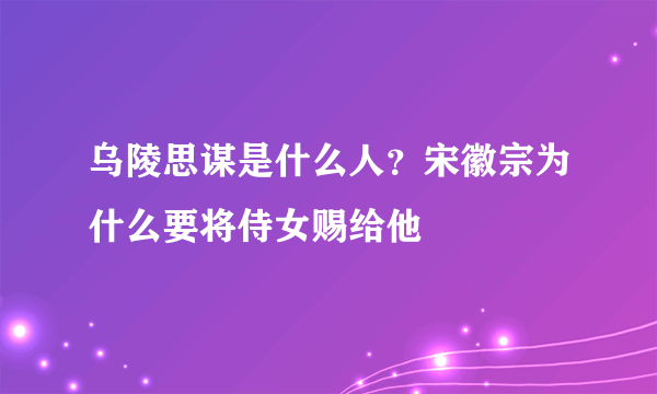 乌陵思谋是什么人？宋徽宗为什么要将侍女赐给他