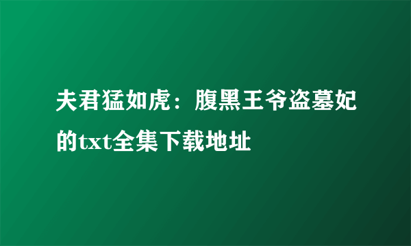 夫君猛如虎：腹黑王爷盗墓妃的txt全集下载地址