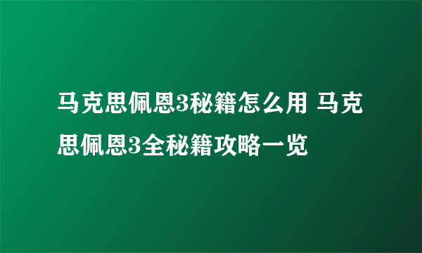 马克思佩恩3秘籍怎么用 马克思佩恩3全秘籍攻略一览