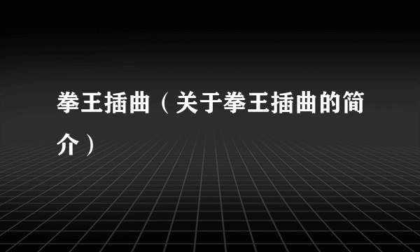 拳王插曲（关于拳王插曲的简介）