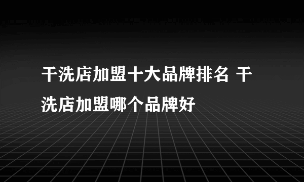 干洗店加盟十大品牌排名 干洗店加盟哪个品牌好