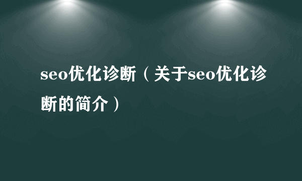 seo优化诊断（关于seo优化诊断的简介）