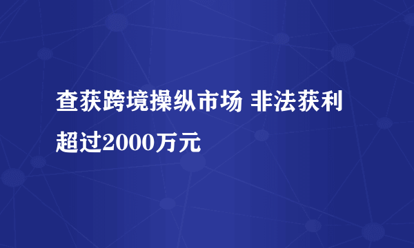 查获跨境操纵市场 非法获利超过2000万元