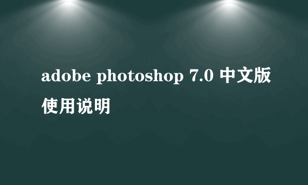 adobe photoshop 7.0 中文版使用说明