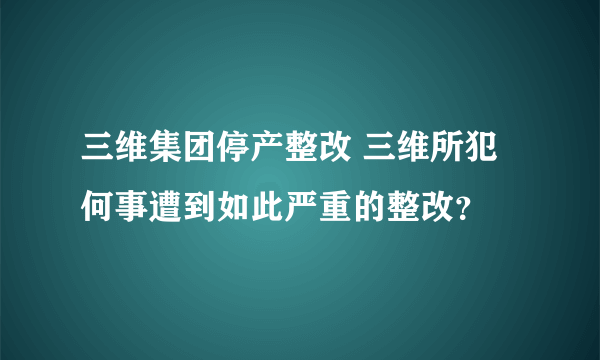三维集团停产整改 三维所犯何事遭到如此严重的整改？