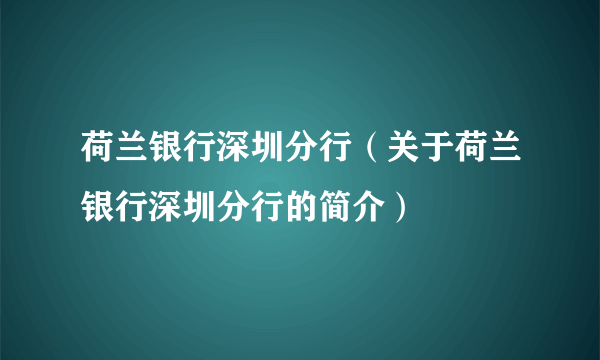 荷兰银行深圳分行（关于荷兰银行深圳分行的简介）
