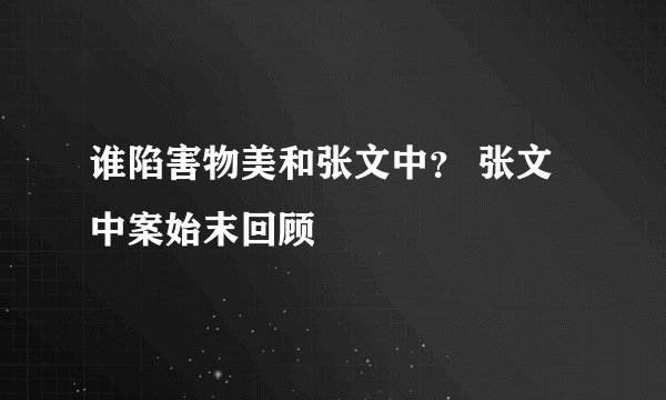 谁陷害物美和张文中？ 张文中案始末回顾