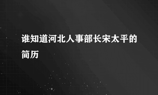 谁知道河北人事部长宋太平的简历