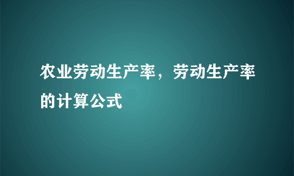 农业劳动生产率，劳动生产率的计算公式