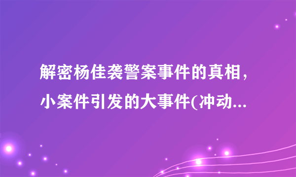 解密杨佳袭警案事件的真相，小案件引发的大事件(冲动是魔鬼)-飞外