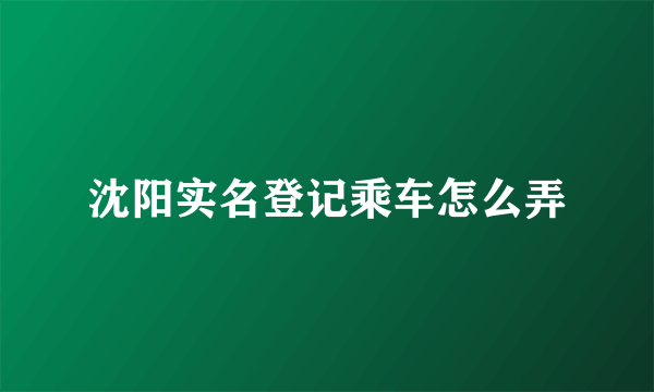 沈阳实名登记乘车怎么弄