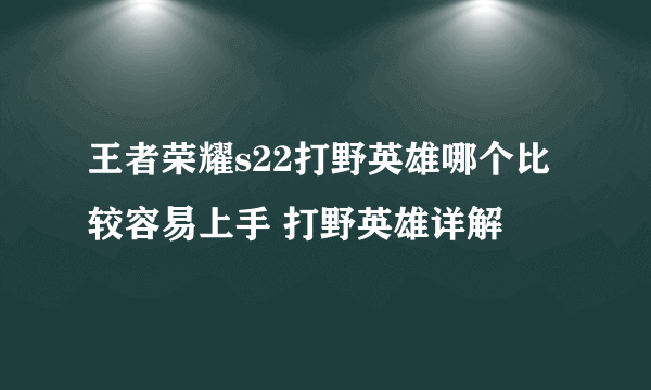 王者荣耀s22打野英雄哪个比较容易上手 打野英雄详解