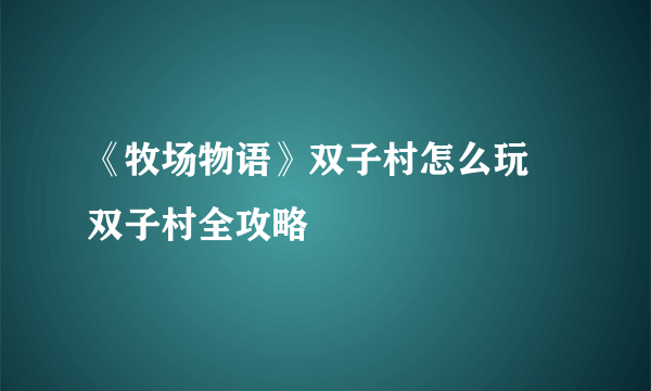 《牧场物语》双子村怎么玩 双子村全攻略