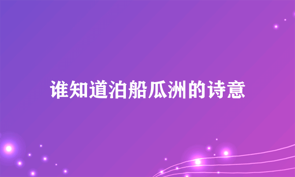 谁知道泊船瓜洲的诗意