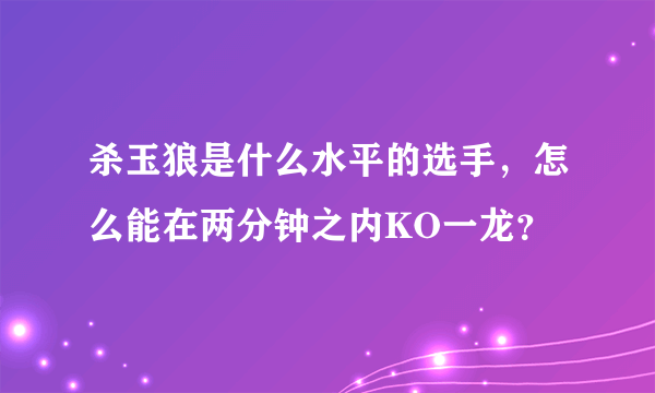 杀玉狼是什么水平的选手，怎么能在两分钟之内KO一龙？