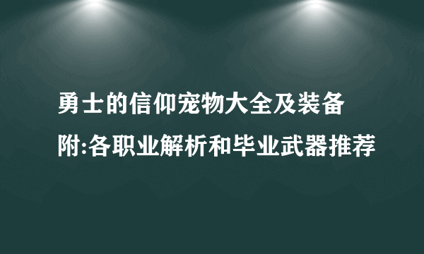 勇士的信仰宠物大全及装备 附:各职业解析和毕业武器推荐