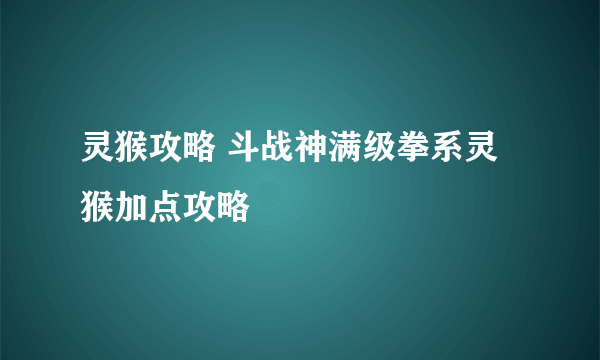 灵猴攻略 斗战神满级拳系灵猴加点攻略