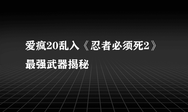 爱疯20乱入《忍者必须死2》最强武器揭秘