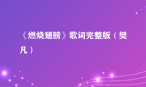《燃烧翅膀》歌词完整版（樊凡）