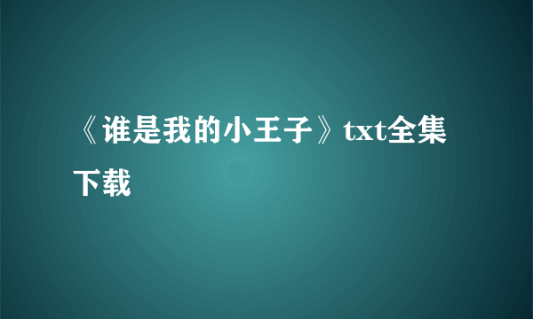 《谁是我的小王子》txt全集下载