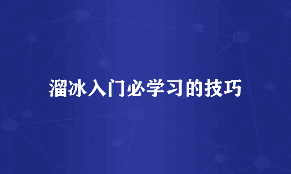 溜冰入门必学习的技巧