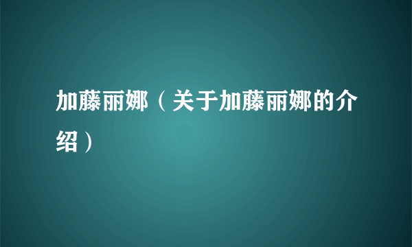 加藤丽娜（关于加藤丽娜的介绍）