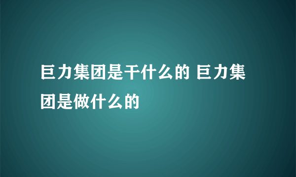 巨力集团是干什么的 巨力集团是做什么的