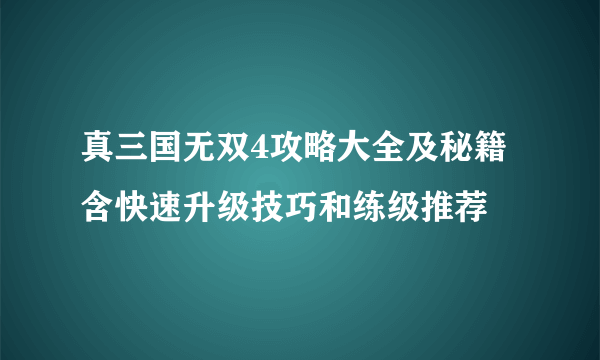 真三国无双4攻略大全及秘籍 含快速升级技巧和练级推荐