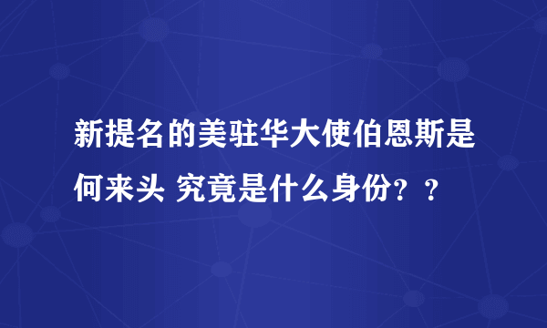 新提名的美驻华大使伯恩斯是何来头 究竟是什么身份？？
