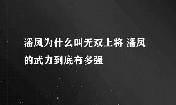 潘凤为什么叫无双上将 潘凤的武力到底有多强