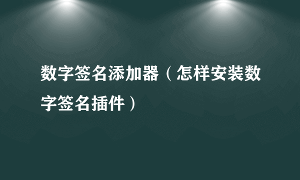 数字签名添加器(怎样安装数字签名插件)