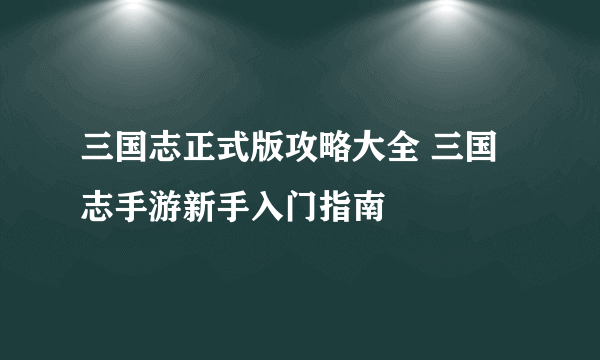 三国志正式版攻略大全 三国志手游新手入门指南
