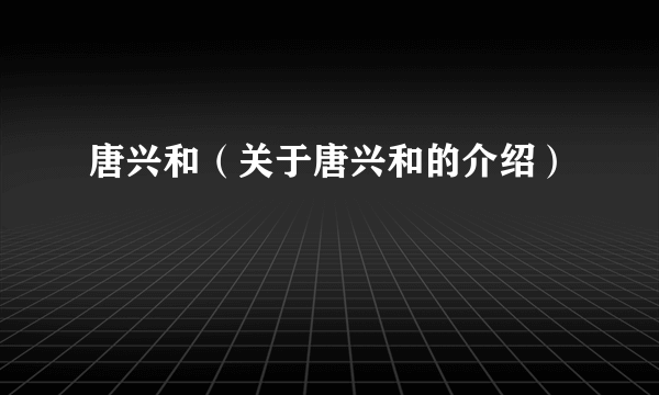 唐兴和（关于唐兴和的介绍）