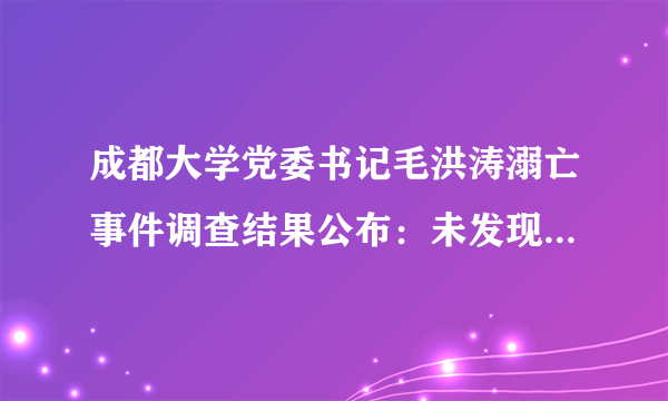 成都大学党委书记毛洪涛溺亡事件调查结果公布：未发现校长存在违法违纪行为