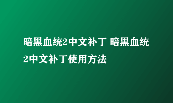 暗黑血统2中文补丁 暗黑血统2中文补丁使用方法