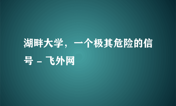 湖畔大学，一个极其危险的信号 - 飞外网