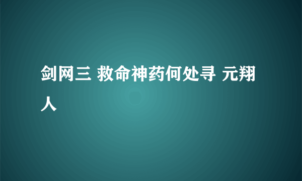 剑网三 救命神药何处寻 元翔人