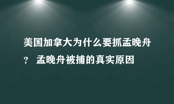 美国加拿大为什么要抓孟晚舟？ 孟晚舟被捕的真实原因